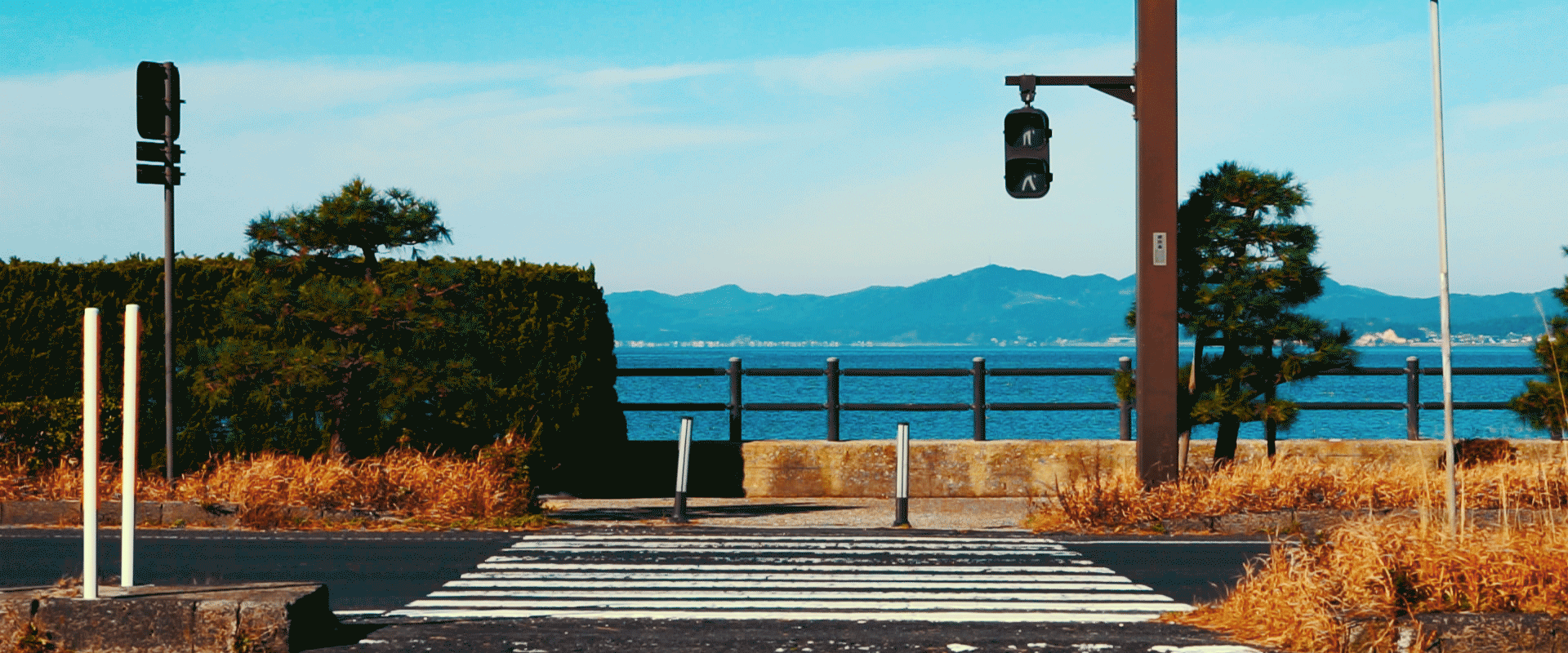 Crosswalk of Route 9 , Sodeshi-cho , Matsue, Shimane, Japan.
